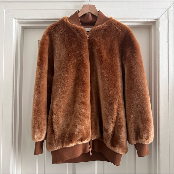 Tibi Luxurious Brown Faux Fur Track Jacket - Picture 1 of 5